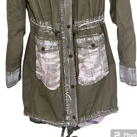 Anthropologie Army Green Chore Barn Jacket Funnel Neck Oversized Size X-Small - Picture 5 of 15